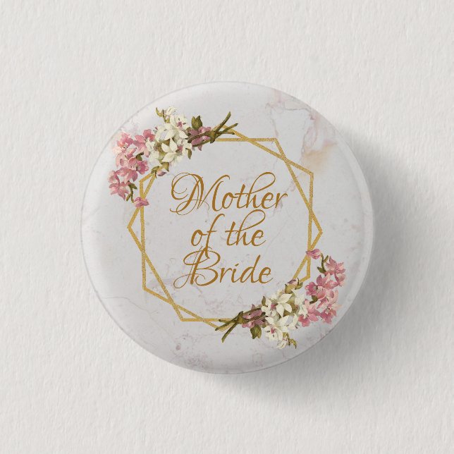 Mother of the Bride Wedding Gold Marble Orchids Button (Front)