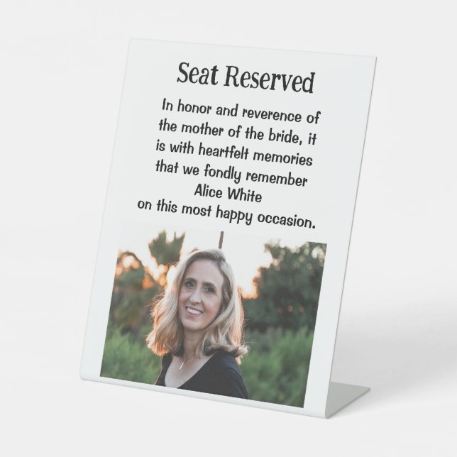 Mother Of The Bride Wedding Memorial Plaque Sign (Front)