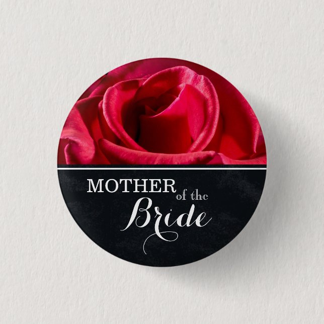 "Mother of The Bride" Wedding Red Roses Button (Front)