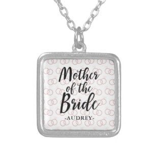 Mother of the Bride Wedding Ring Pattern and Name Silver Plated Necklace