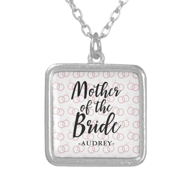 Mother of the Bride Wedding Ring Pattern and Name Silver Plated Necklace (Front)