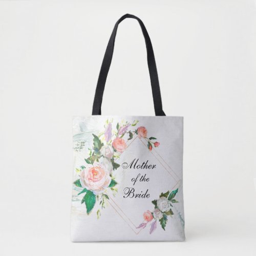 Mother of the Bride White Pink Roses Wedding Favor Tote Bag