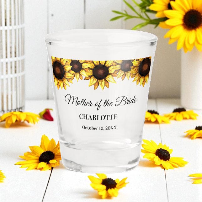 Mother of The Bride Yellow Sunflower Wedding Shot Glass (Creator Uploaded)