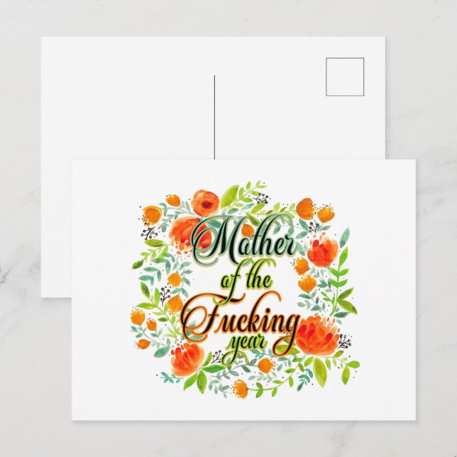Mother of the F*cking Year Wildflower Floral Mom Postcard (Front/Back)