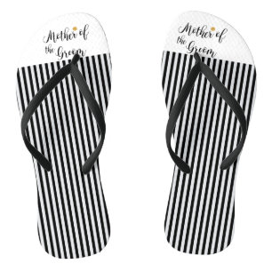Mother of the Groom black stripes gold flower Flip Flops