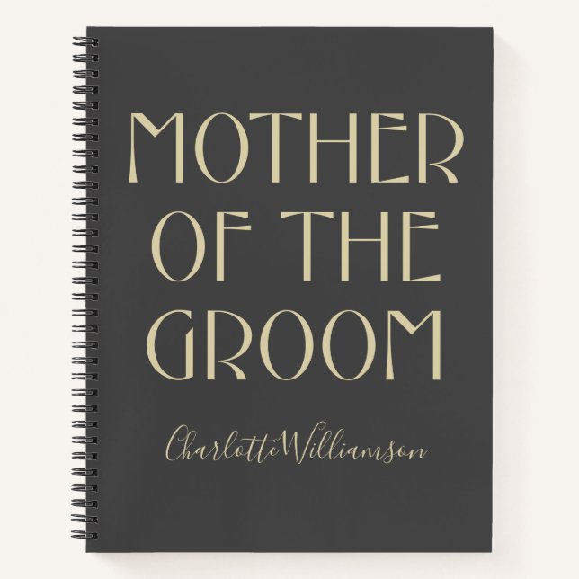 Mother of the Groom Black Typography Name Wedding Notebook (Front)