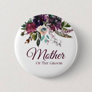 Mother Of The Groom Burgundy Floral Button