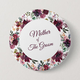 Mother Of The Groom Burgundy Garden Flower Pattern Button
