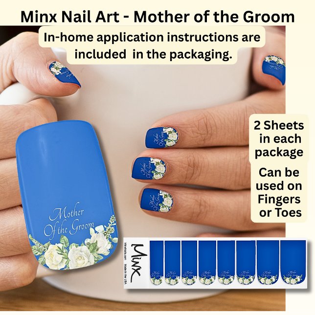 Mother of The Groom, Cobalt Blue & White Roses Minx Nail Art (Creator Uploaded)