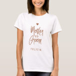 Mother of the groom copper glitter typography name T-Shirt<br><div class="desc">Glam elegant mother of the groom custom bridal shower t-shirt with a copper glitter brushed handwritten like typography script and a small heart.           Easy to personalize with her name.            Suitable for trendy modern glamorous wedding bridal parties.</div>