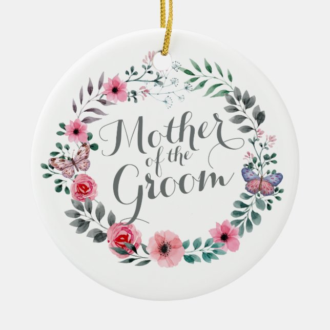 Mother of the Groom Elegant Floral Wedding Ornamen Ceramic Ornament (Front)