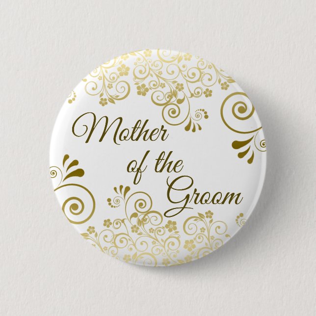 Mother of the Groom Elegant Gold Filigree Wedding Button (Front)