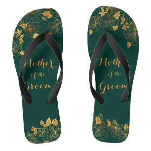 Mother of the Groom Emerald Green & Gold Foliage Flip Flops
