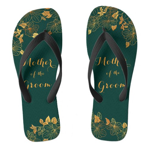 Mother of the Groom Emerald Green  Gold Foliage Flip Flops