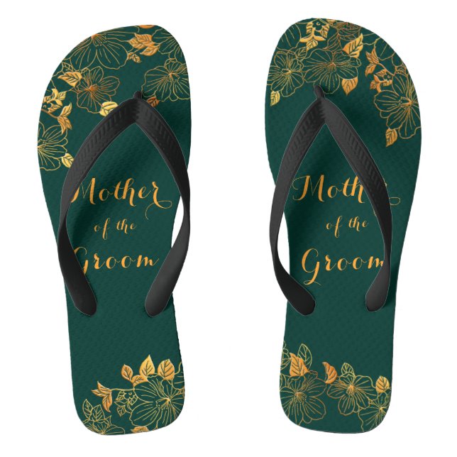 Mother of the Groom Emerald Green & Gold Foliage Flip Flops (Footbed)