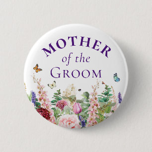 Mother of the Groom - Floral Butterfly Button