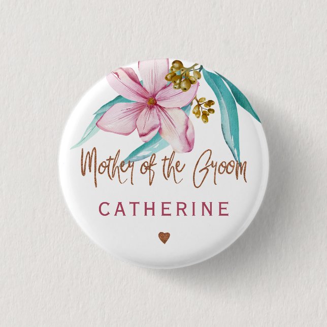 Mother of the groom floral copper bridal shower button (Front)