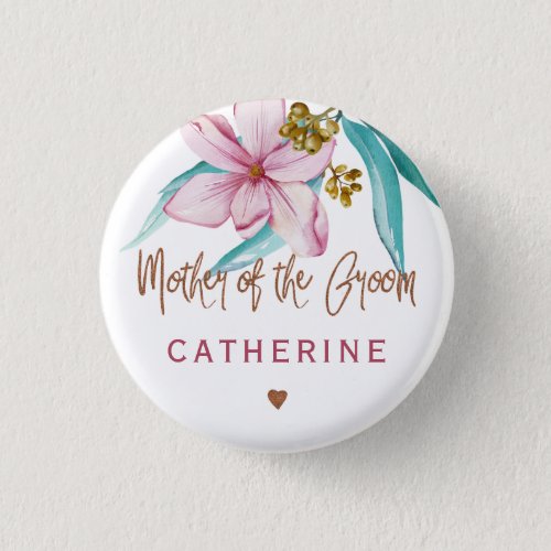 Mother of the groom floral copper bridal shower button