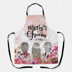 Mother of the Groom Floral Pink-Gold Geometric Apron