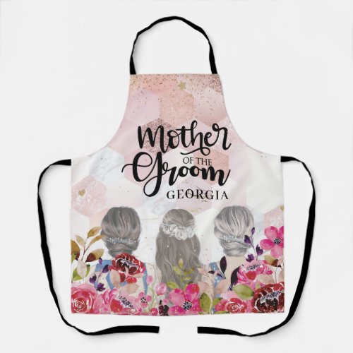 Mother of the Groom Floral Pink_Gold Geometric Apron