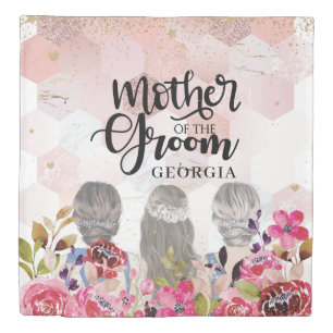 Mother of the Groom Floral Pink-Gold Geometric Duvet Cover