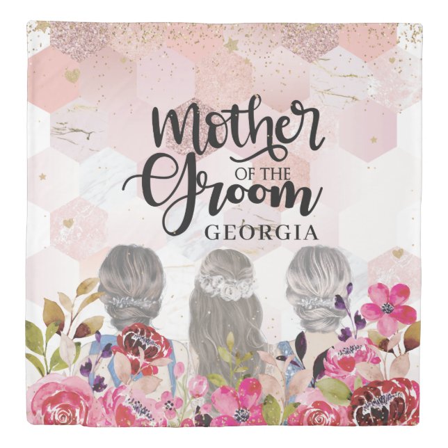 Mother of the Groom Floral Pink-Gold Geometric Duvet Cover (Front)