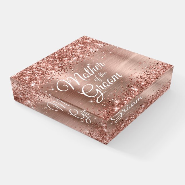 Mother of the Groom Glittery Rose Gold Glam Paperweight (Angled)