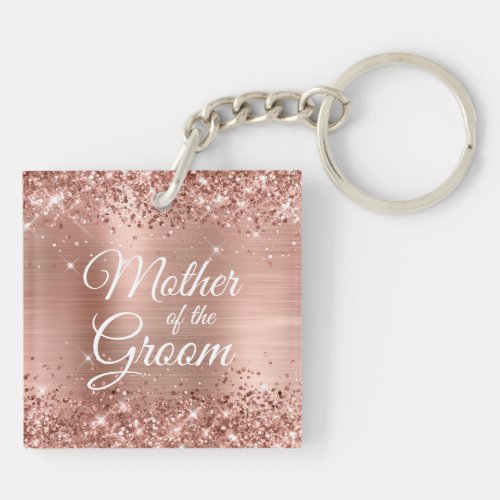 Mother of the Groom Glittery Rose Gold Monogram Keychain