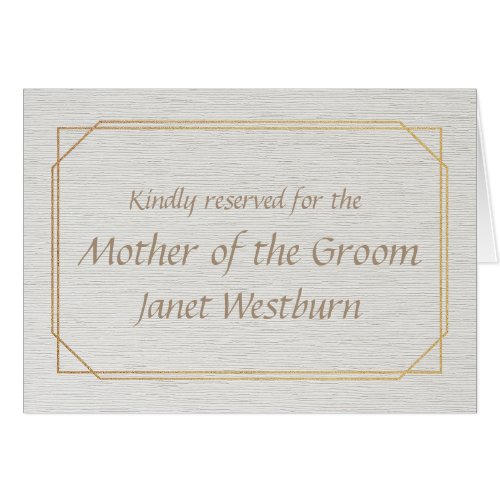 Mother of the Groom Gold and White Place Name Card