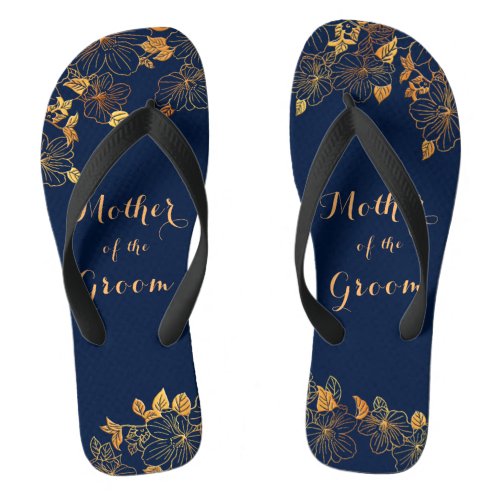Mother of the Groom Gold Foliage Navy Blue  Flip Flops