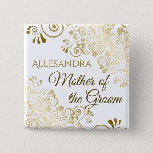 Mother of the Groom Gold Lace Wedding Name Button