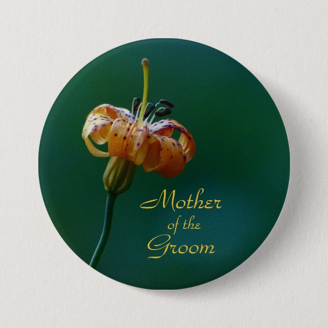 Mother of the Groom, Golden Lily, Name, Button Pin (Front)