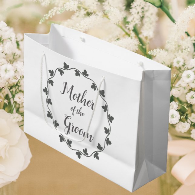 Mother of the Groom Gray Ivy Wreath White Large Gift Bag (In Situ Wedding)