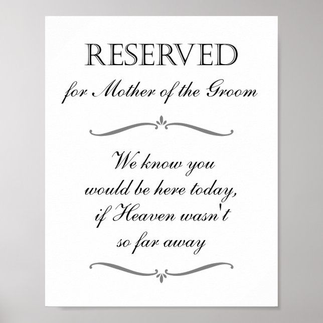 Mother of the Groom Heaven Memorial Reserved Sign (Front)
