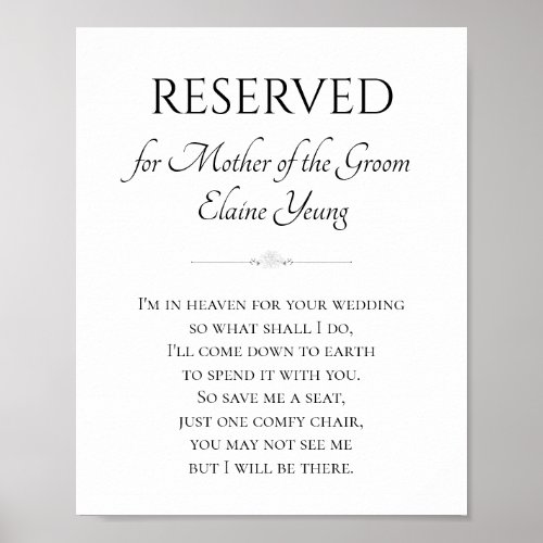 Mother of the Groom Im In Heaven Memorial Wedding Poster