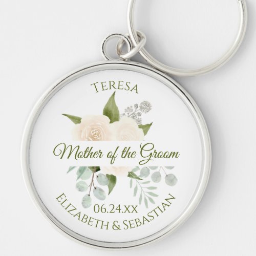 Mother of the Groom Ivory Peach Roses Wedding Keychain