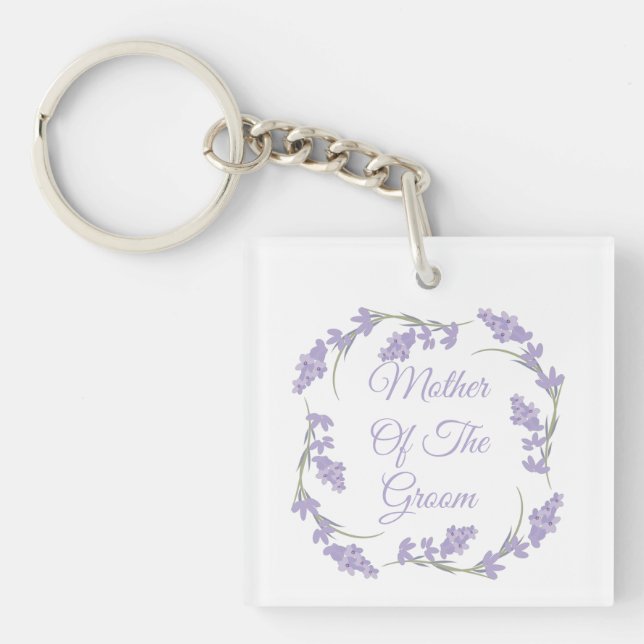 Mother of the Groom Lavender Floral Wreath  Keycha Keychain (Front)