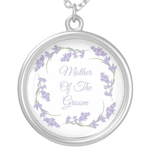 Mother of the Groom Lavender Floral Wreath  Silver Plated Necklace