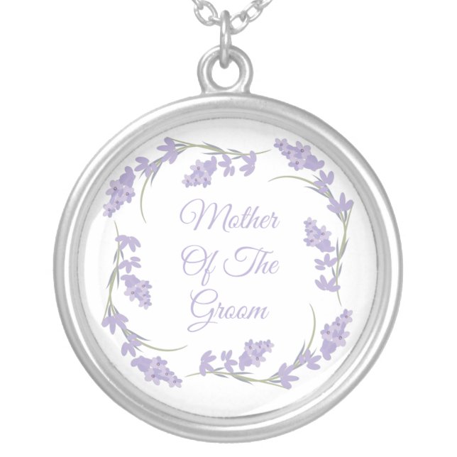 Mother of the Groom Lavender Floral Wreath  Silver Plated Necklace (Front)