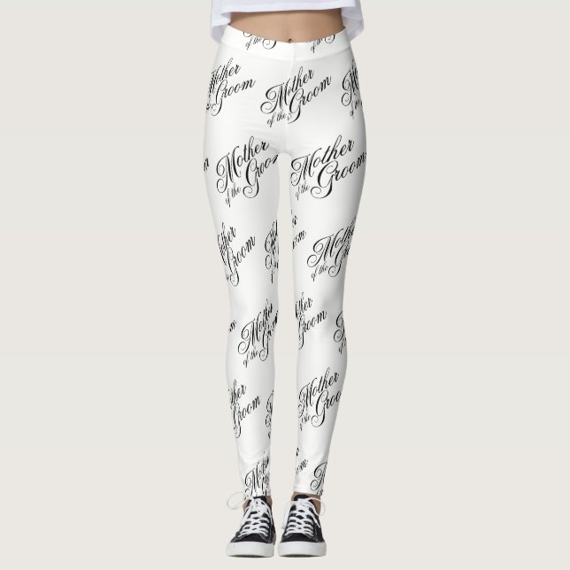 Mother of the Groom Leggings - Black on White (Front)