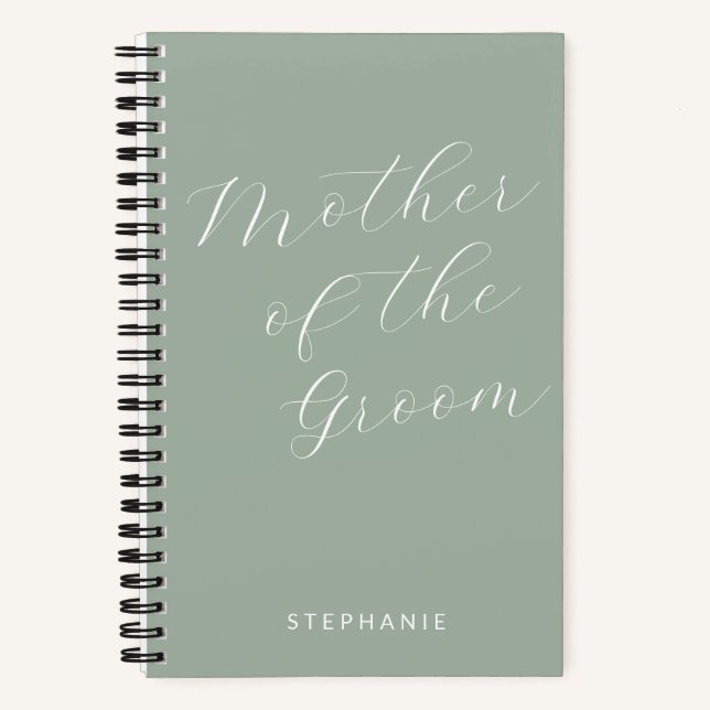 Mother of the Groom Minimalist Personalized Sage Notebook (Front)