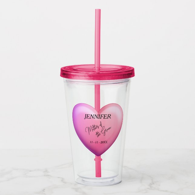 Mother of the Groom Pink Bridal Party Personalized Acrylic Tumbler (Front)