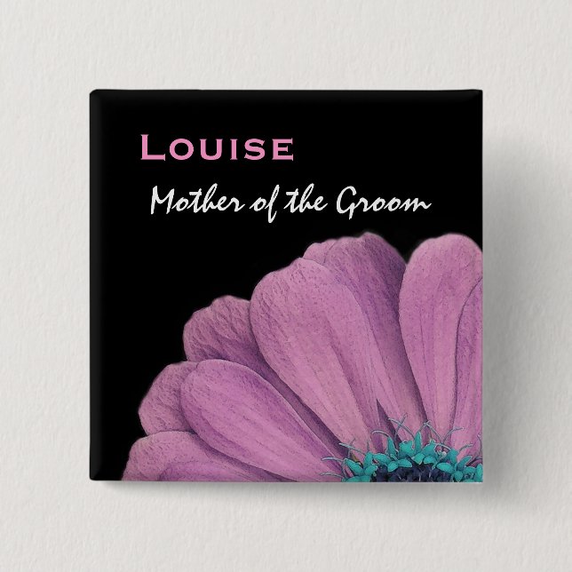 Mother of the Groom Pink Daisy Wedding Pinback Button (Front)