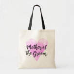Mother of the groom pink watercolor heart wedding tote bag<br><div class="desc">Mother of the groom tote bag with vintage pink watercolor heart. Stylish water color painting design with rustic script calligraphy typography. Cute gift idea for bride to be and bride's entourage. Personalize this mother-in-law template for brides crew / team, make one for trendy bridesmaids, maid of honor, matron of honor,...</div>