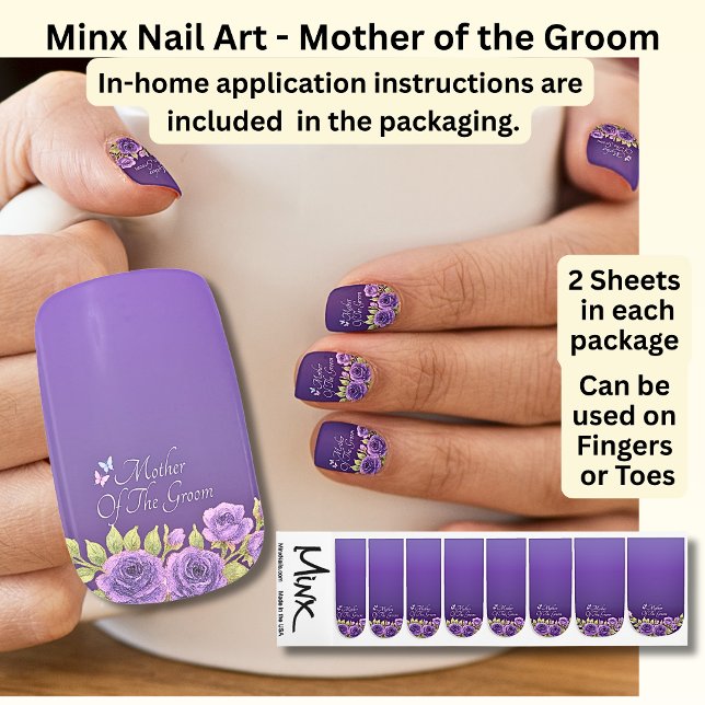 Mother of the Groom, Purple Mauve Flowers & White Minx Nail Art (Creator Uploaded)