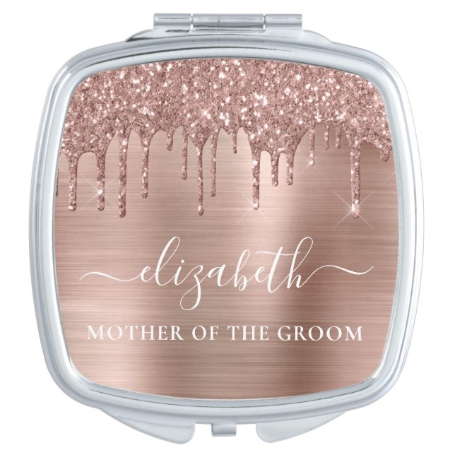 Mother Of The Groom Rose Gold Glitter Compact Mirror (Front)