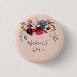 Mother of the Groom Rustic Burgundy Floral Custom Button