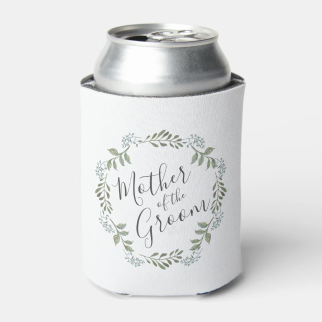 Mother of the Groom Sage Greenery Wreath Wedding Can Cooler (Can Front)