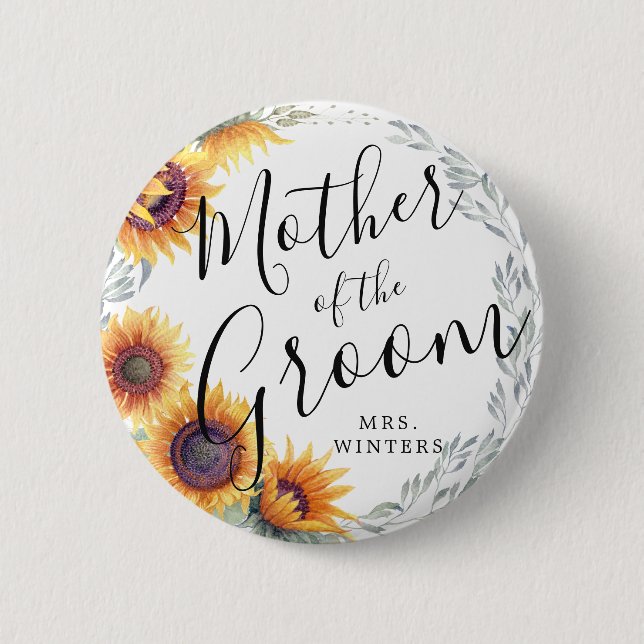Mother of the Groom | Sunflower Florals Wedding Button (Front)