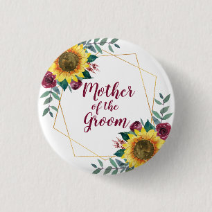 Mother of the Groom Sunflower Geometric Burgundy Button